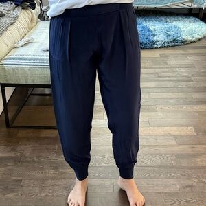 ATM navy blue silk joggers.